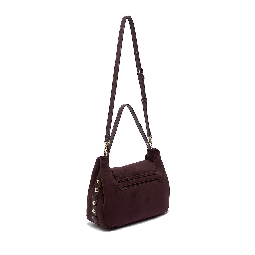 Borsa Donna a Spalla Media LIU JO in Tessuto effetto Camoscio color Melanzana