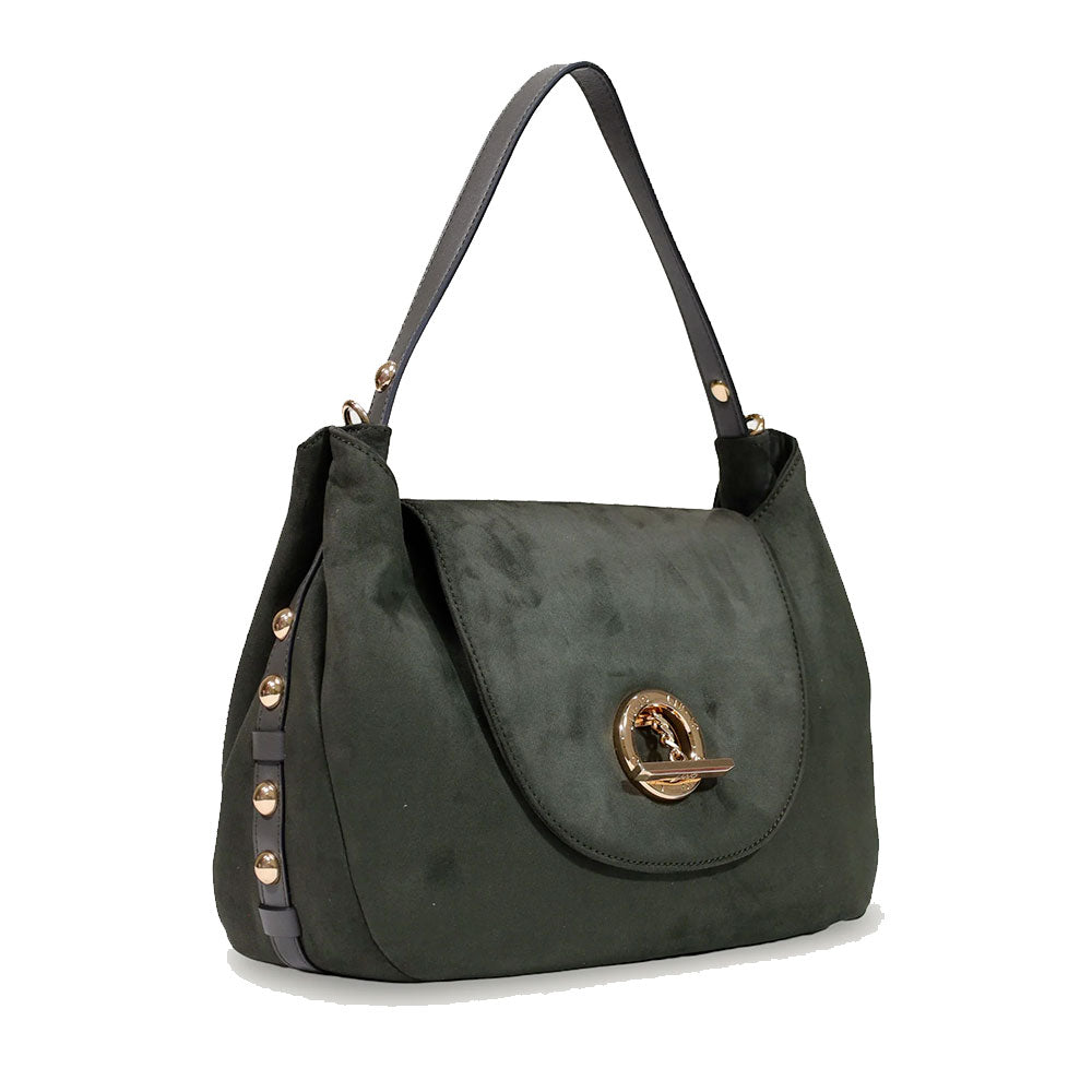 Borsa Donna a Spalla Media LIU JO in Tessuto effetto Camoscio Verde Foresta