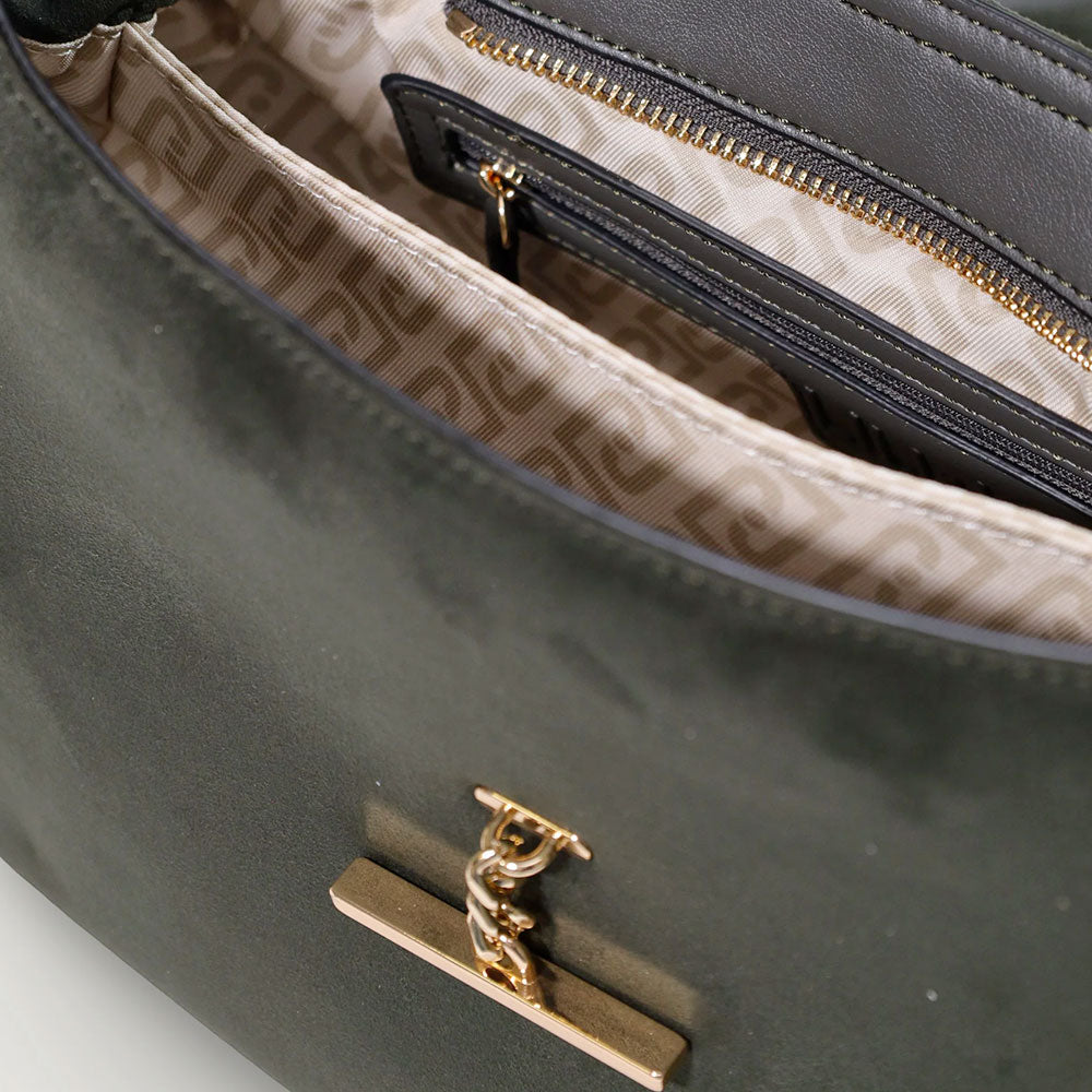 Borsa Donna a Spalla Media LIU JO in Tessuto effetto Camoscio Verde Foresta