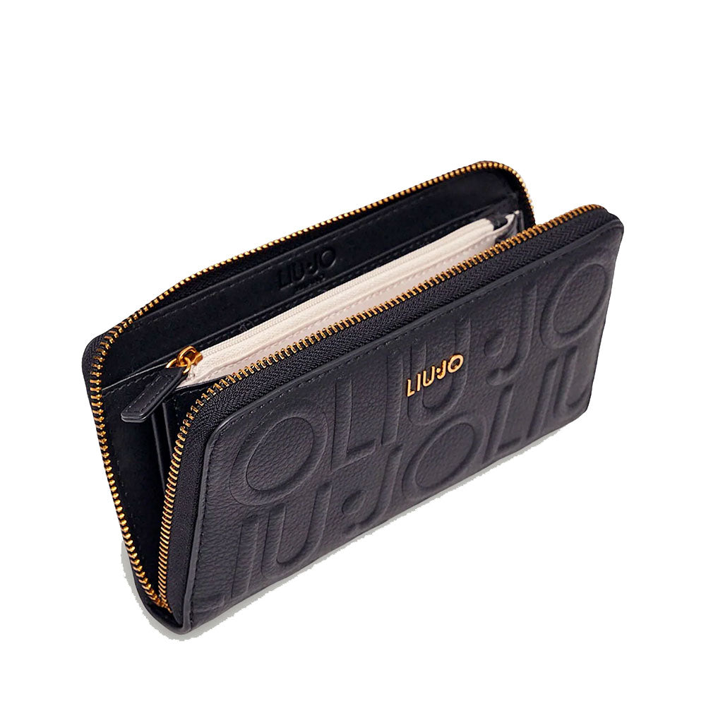 Portafoglio Donna Zip Around LIU JO Nero con Logo Embossed