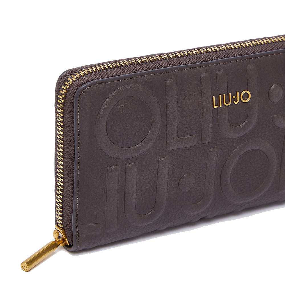 Portafoglio Donna Zip Around LIU JO Marrone Scuro con Logo Embossed