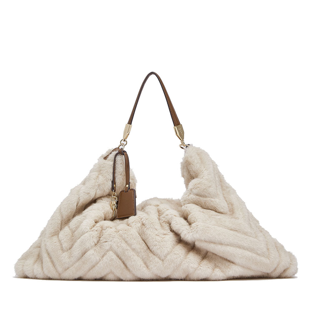 Maxi Borsa Donna a Spalla LIU JO in Pelliccia Sintetica Trapuntata color Crema