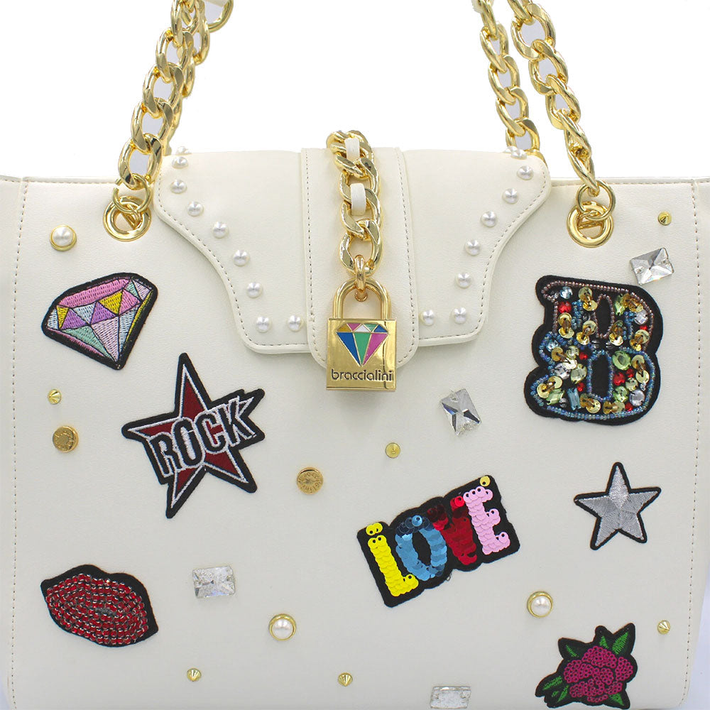 Women's White Tote Bag BRACCIALINI Rock
