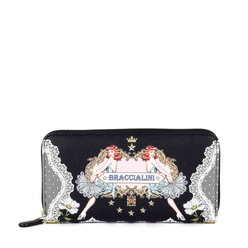 Portafoglio Donna Zip Around BRACCIALINI linea Britney Nero stampa Burlesque