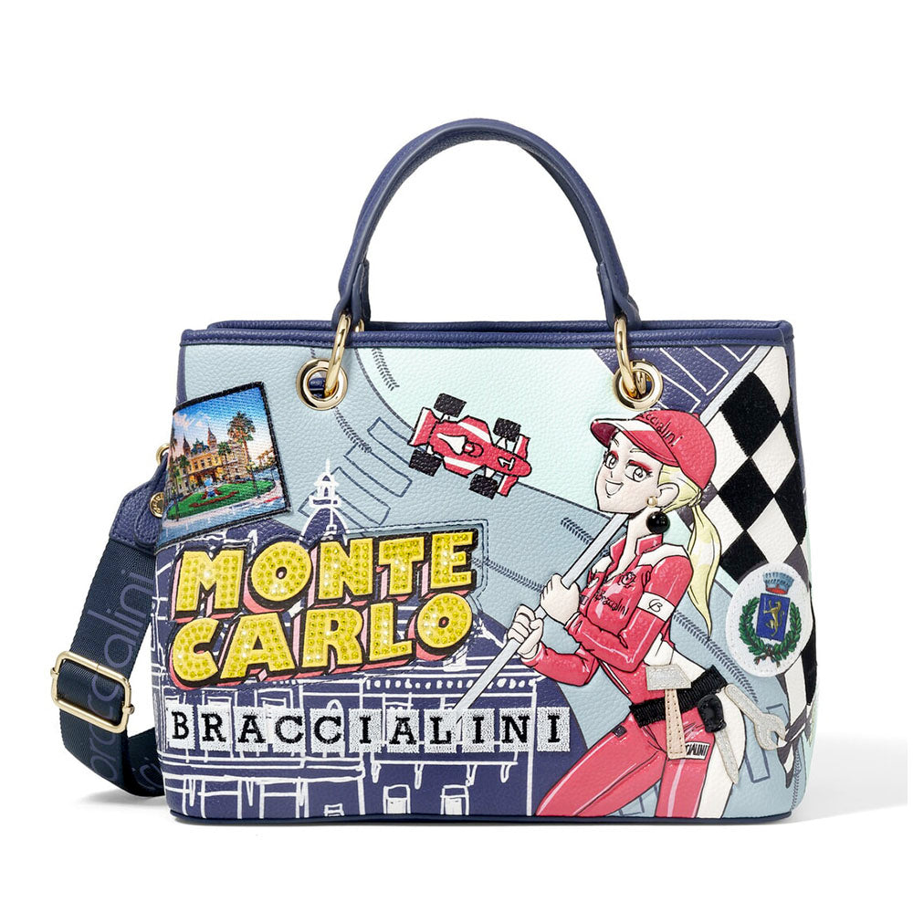 Borsa Donna a Mano Large BRACCIALINI linea Cartoline stampa Montecarlo