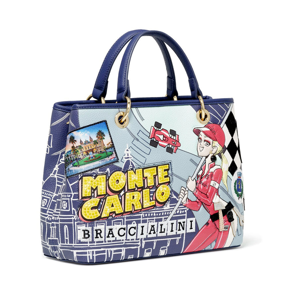 Borsa Donna a Mano Large BRACCIALINI linea Cartoline stampa Montecarlo