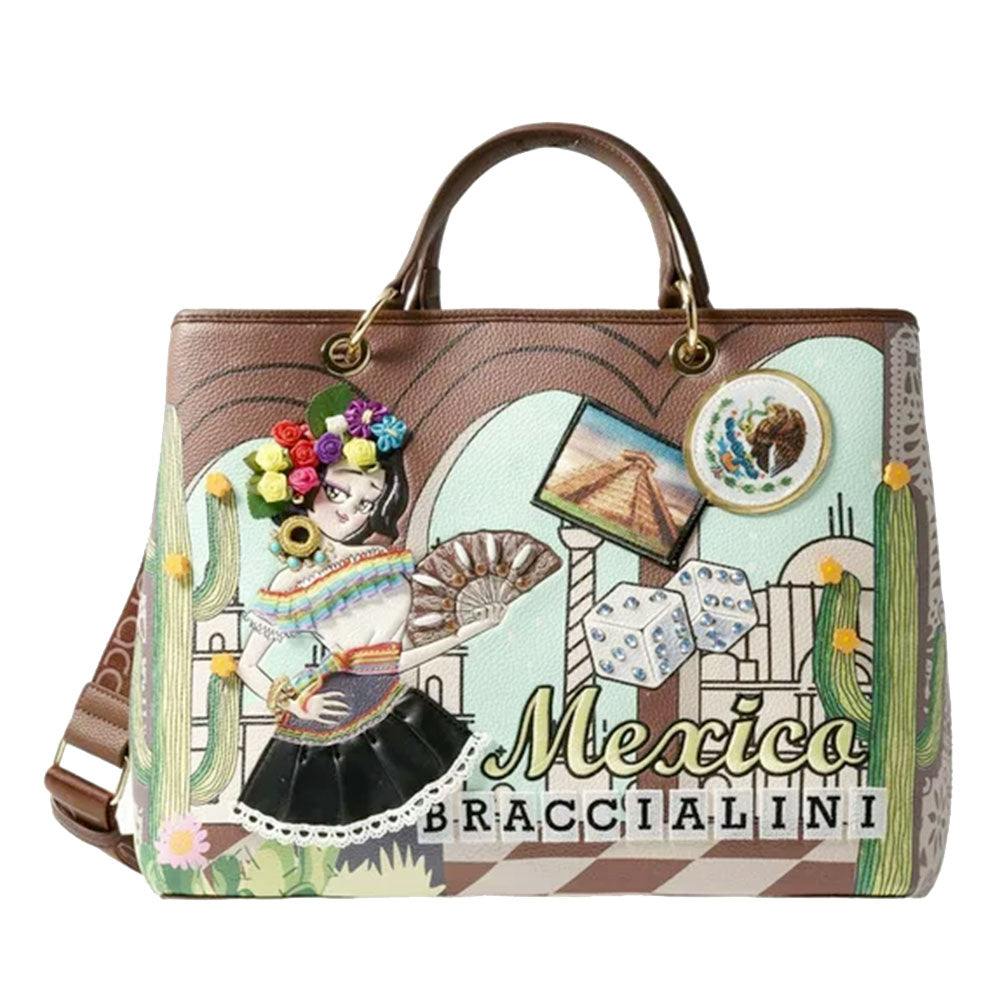 Borsa Donna a Mano Large BRACCIALINI linea Cartoline stampa Mexico