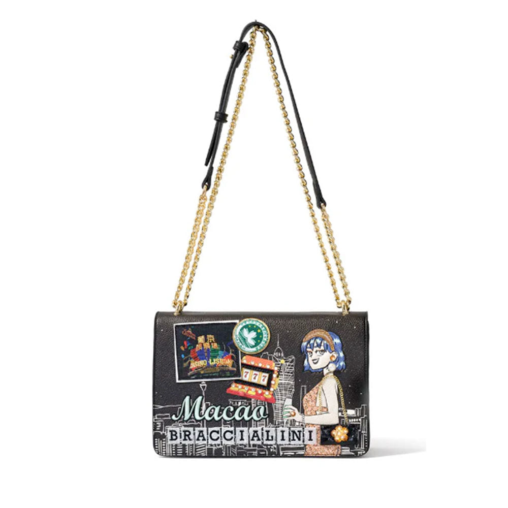 Borsa Donna a Spalla e Tracolla BRACCIALINI linea Cartoline stampa Macao