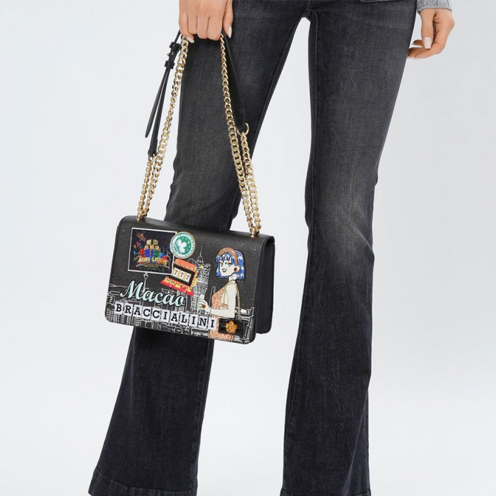 Borsa Donna a Spalla e Tracolla BRACCIALINI linea Cartoline stampa Macao