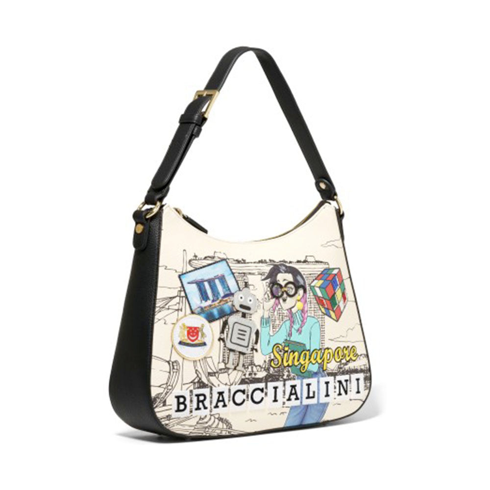 Hobo Bag Donna con Tracolla BRACCIALINI linea Cartoline stampa Singapore