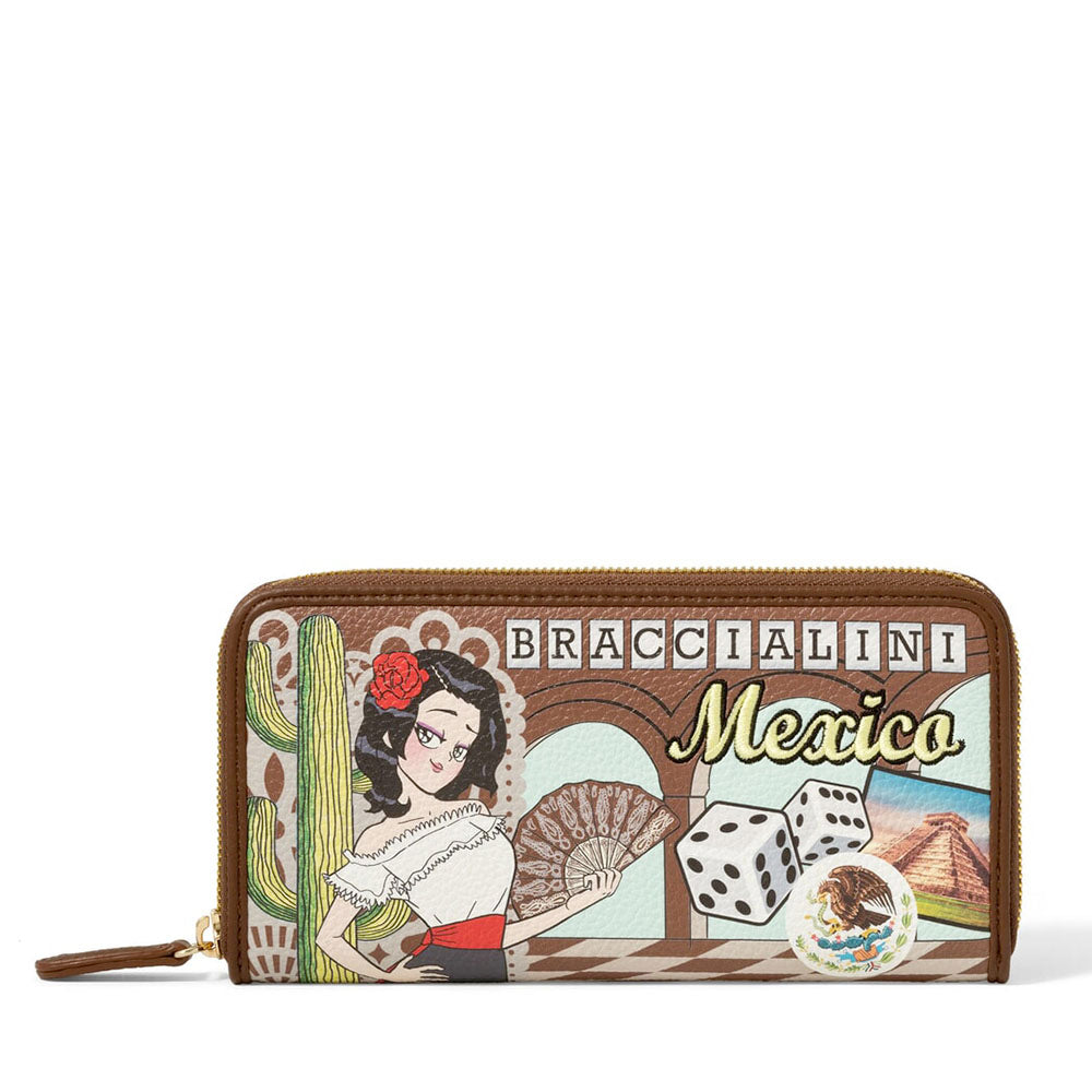 Portafoglio Donna Zip Around BRACCIALINI linea Cartoline stampa Mexico