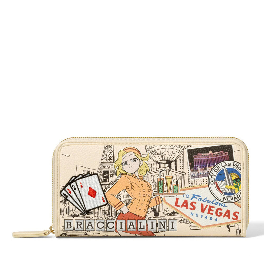 Portafoglio Donna Zip Around BRACCIALINI linea Cartoline stampa Las Vegas