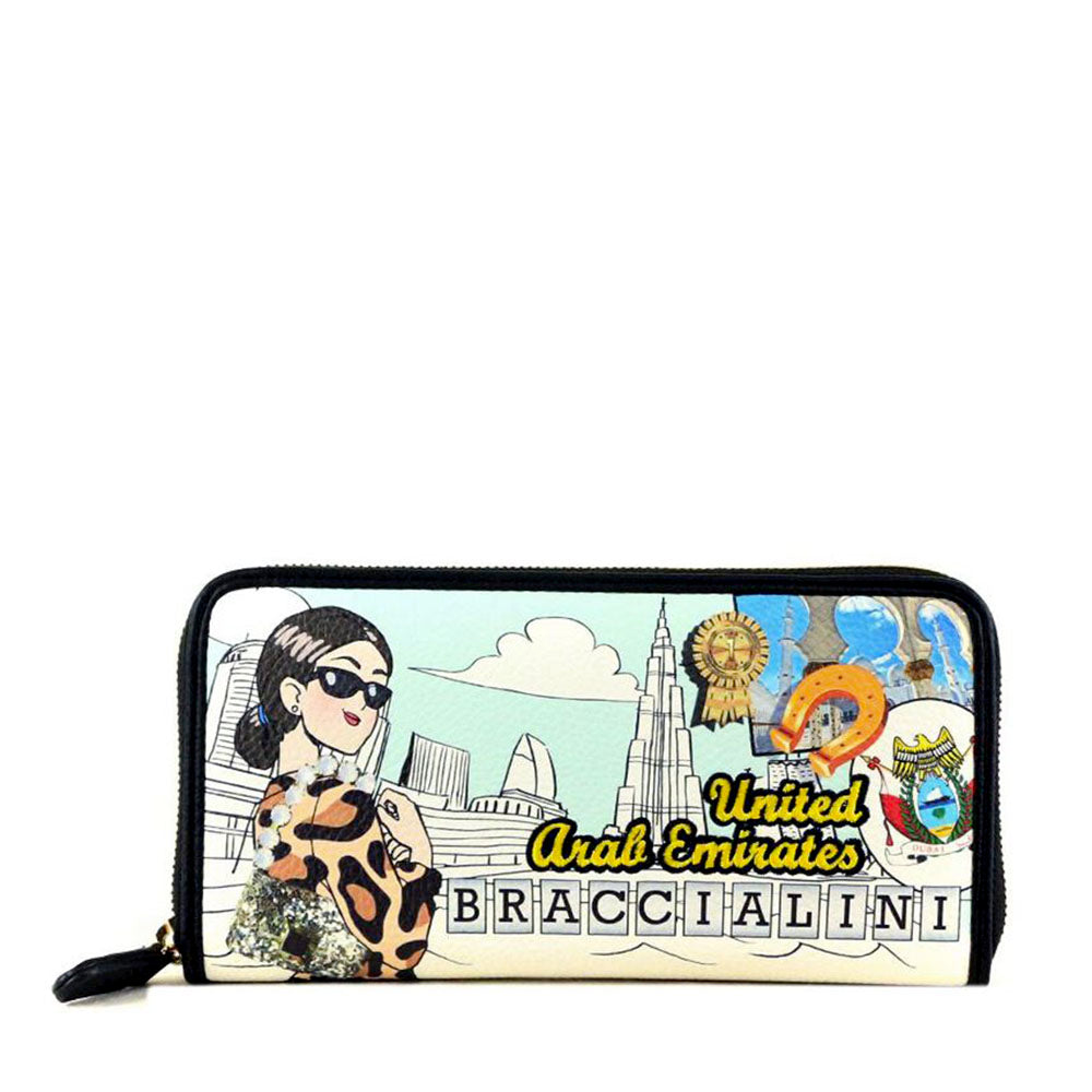 Portafoglio Donna Zip Around BRACCIALINI linea Cartoline stampa Emirati Arabi