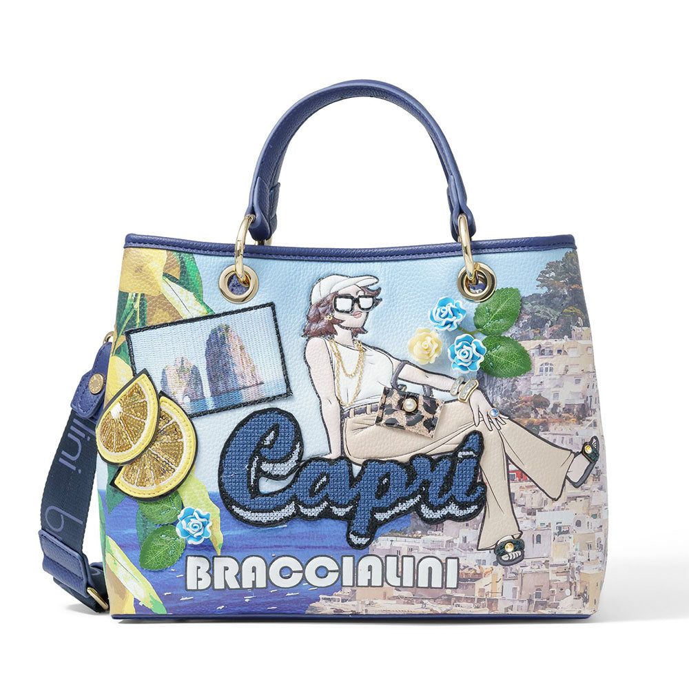 Borsa Donna a Mano Large BRACCIALINI linea Cartoline stampa Capri