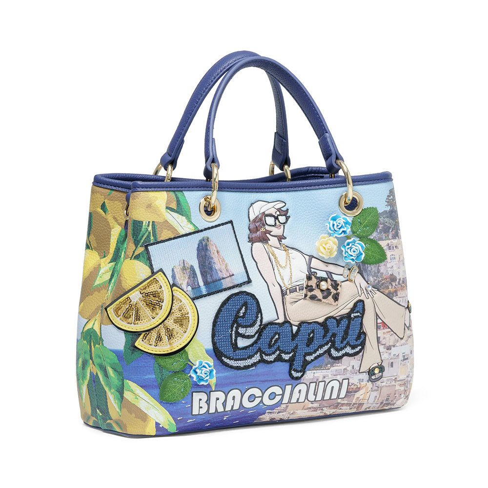 Borsa Donna a Mano Large BRACCIALINI linea Cartoline stampa Capri