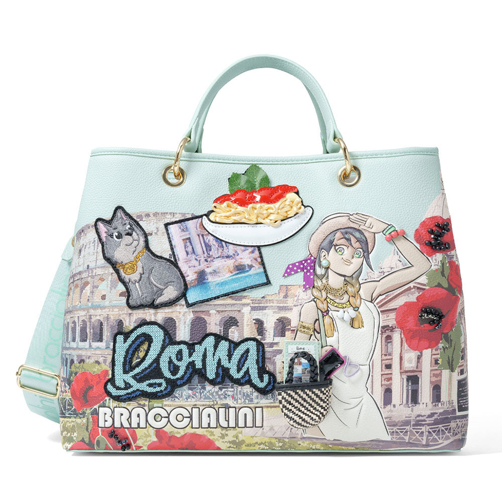 Borsa Donna a Mano Large BRACCIALINI linea Cartoline stampa Roma