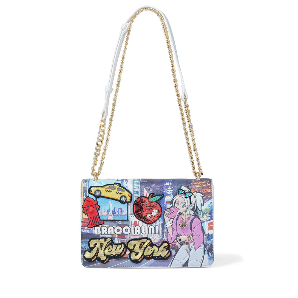 Borsa Donna a Spalla e Tracolla BRACCIALINI linea Cartoline stampa New York