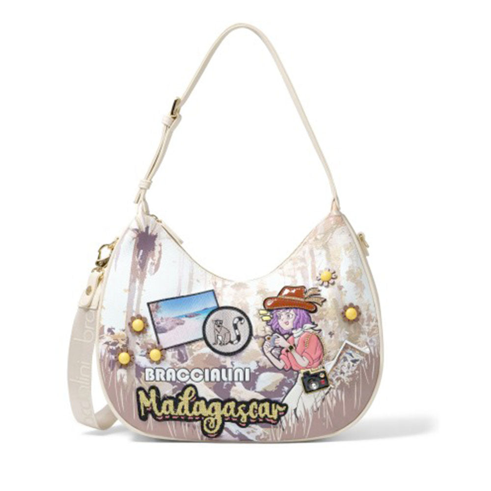 Hobo Bag Donna BRACCIALINI linea Cartoline stampa Madagascar