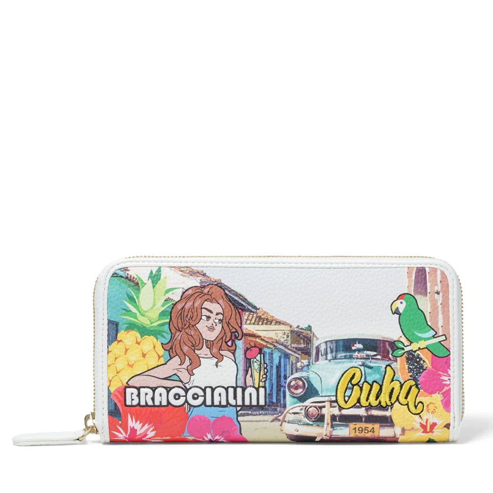Portafoglio Donna Zip Around BRACCIALINI linea Cartoline stampa Cuba