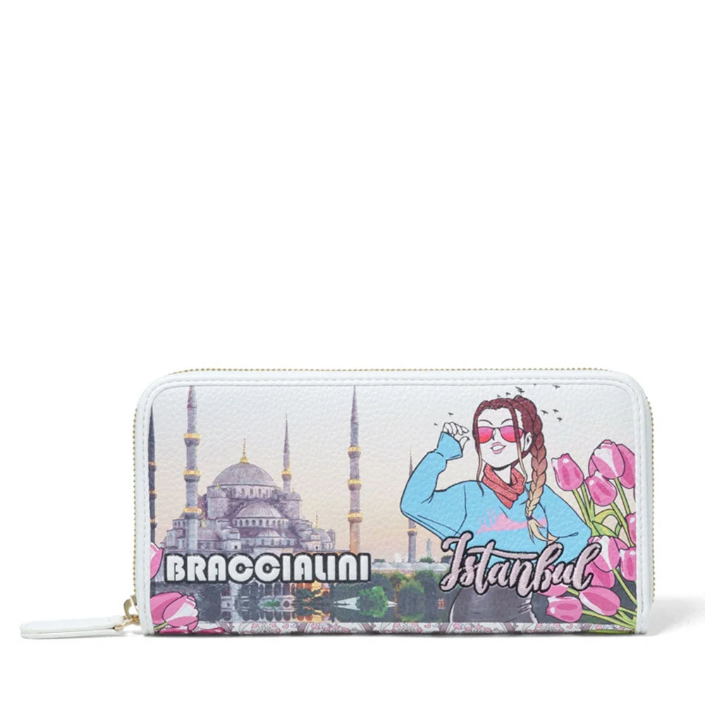 Portafoglio Donna Zip Around BRACCIALINI linea Cartoline stampa Istanbul