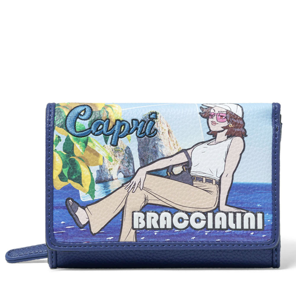 Portafoglio Donna Medio con Bottone BRACCIALINI linea Cartoline stampa Capri