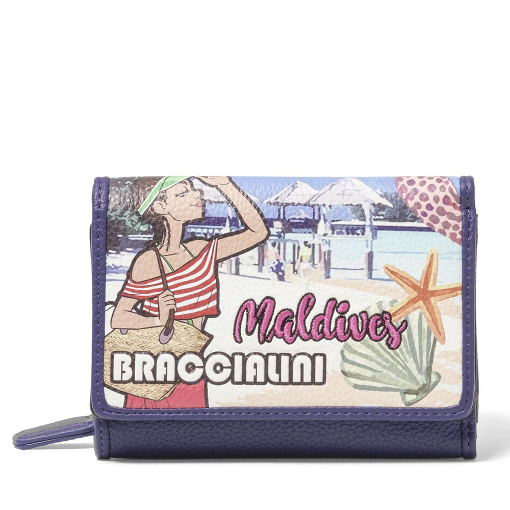 Portafoglio Donna Medio con Bottone BRACCIALINI linea Cartoline stampa Maldive