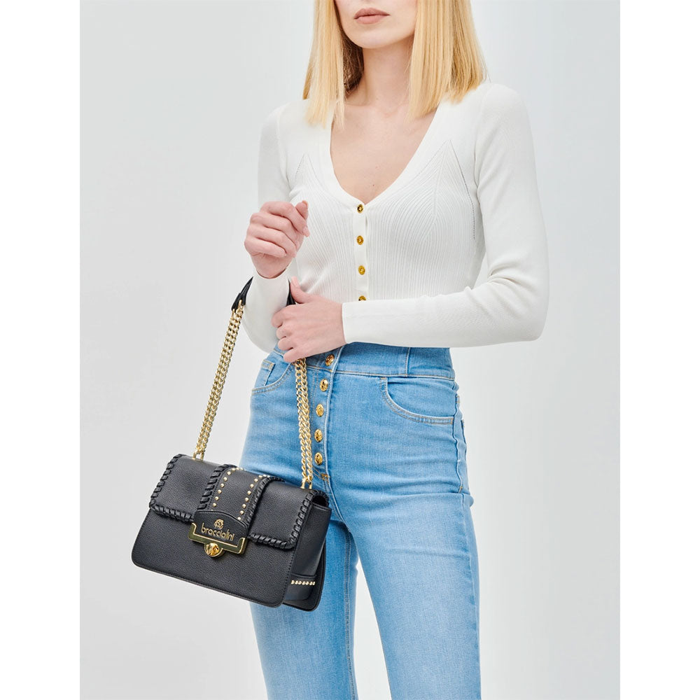 Borsa Donna a Spalla e Tracolla BRACCIALINI linea Ribbon Nera