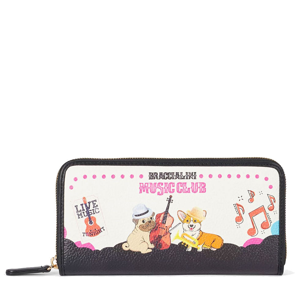 Portafoglio Donna Zip Around BRACCIALINI linea Allround stampa Pets Music Club