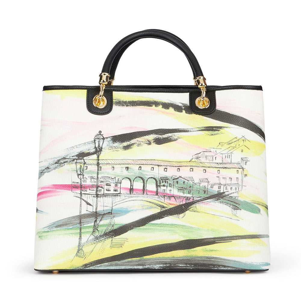 Borsa Donna a Mano Large BRACCIALINI linea Cartoline stampa Firenze