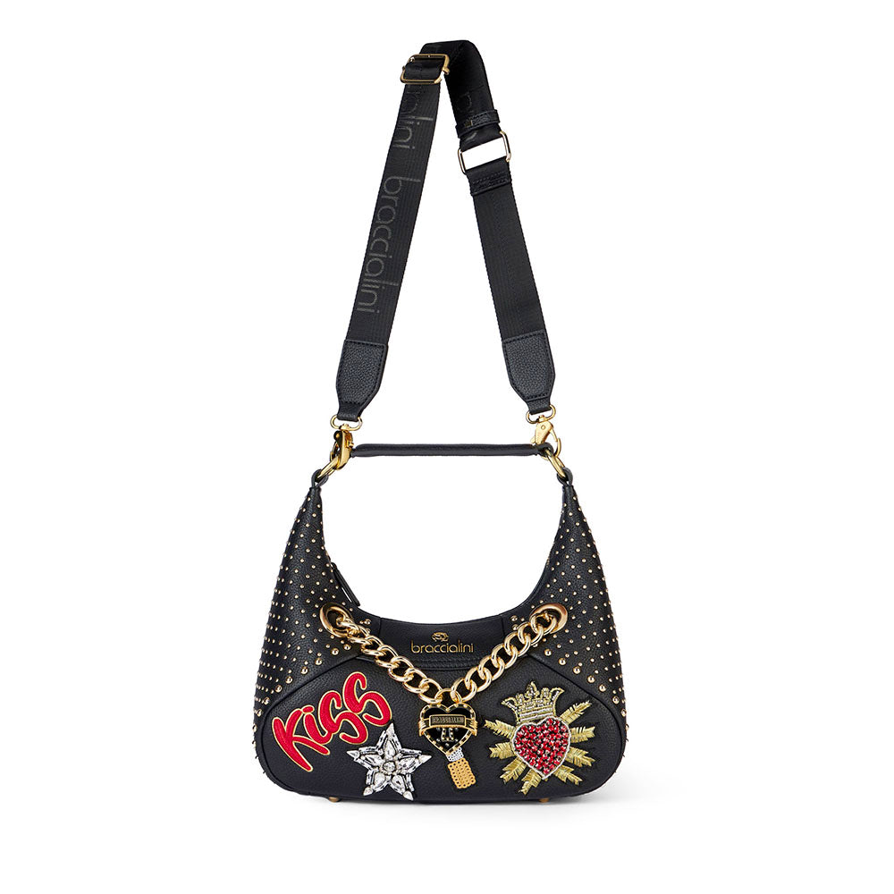 Borsa Donna a Spalla Media BRACCIALINI linea Rock colore Nero