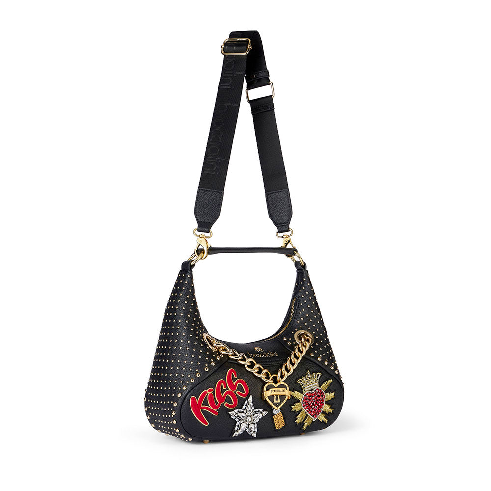 Borsa Donna a Spalla Media BRACCIALINI linea Rock colore Nero