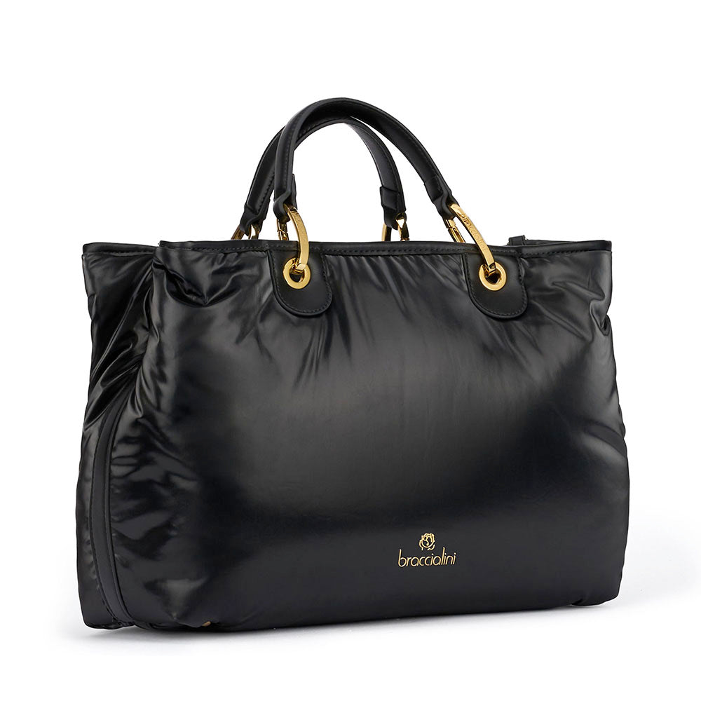 Borsa Donna a Mano Large BRACCIALINI linea Beth Puffy in Nylon Nero
