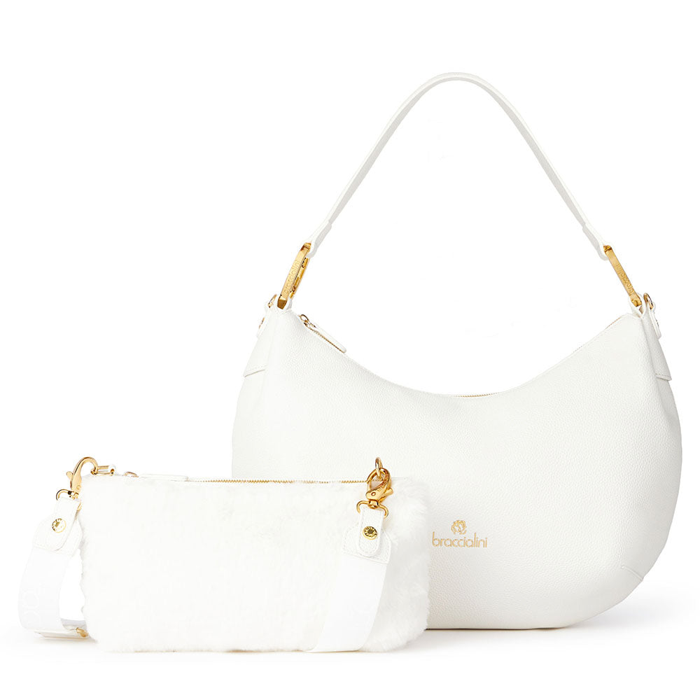 Borsa Donna Mezzaluna a Spalla Large BRACCIALINI linea Beth Bianco