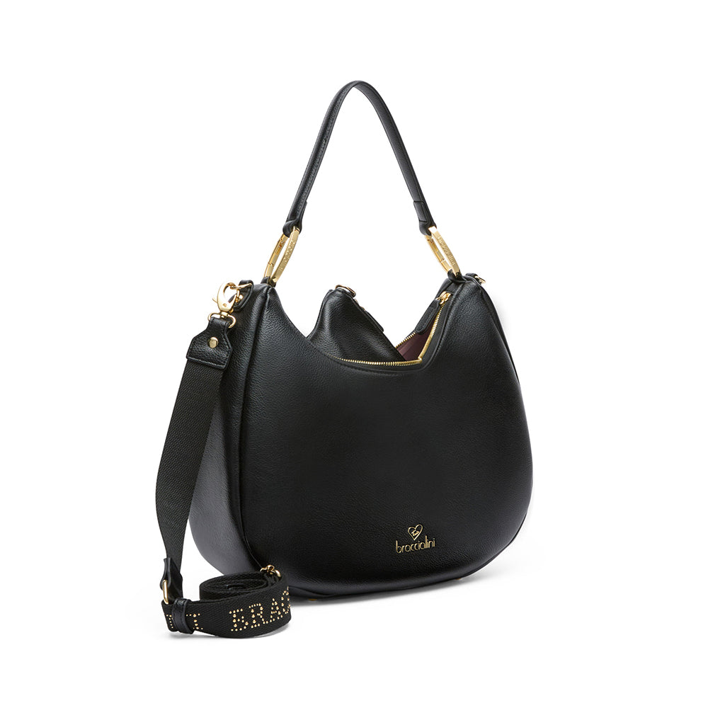 BRACCIALINI Damen Hobo Bag, Amy Line, Schwarz
