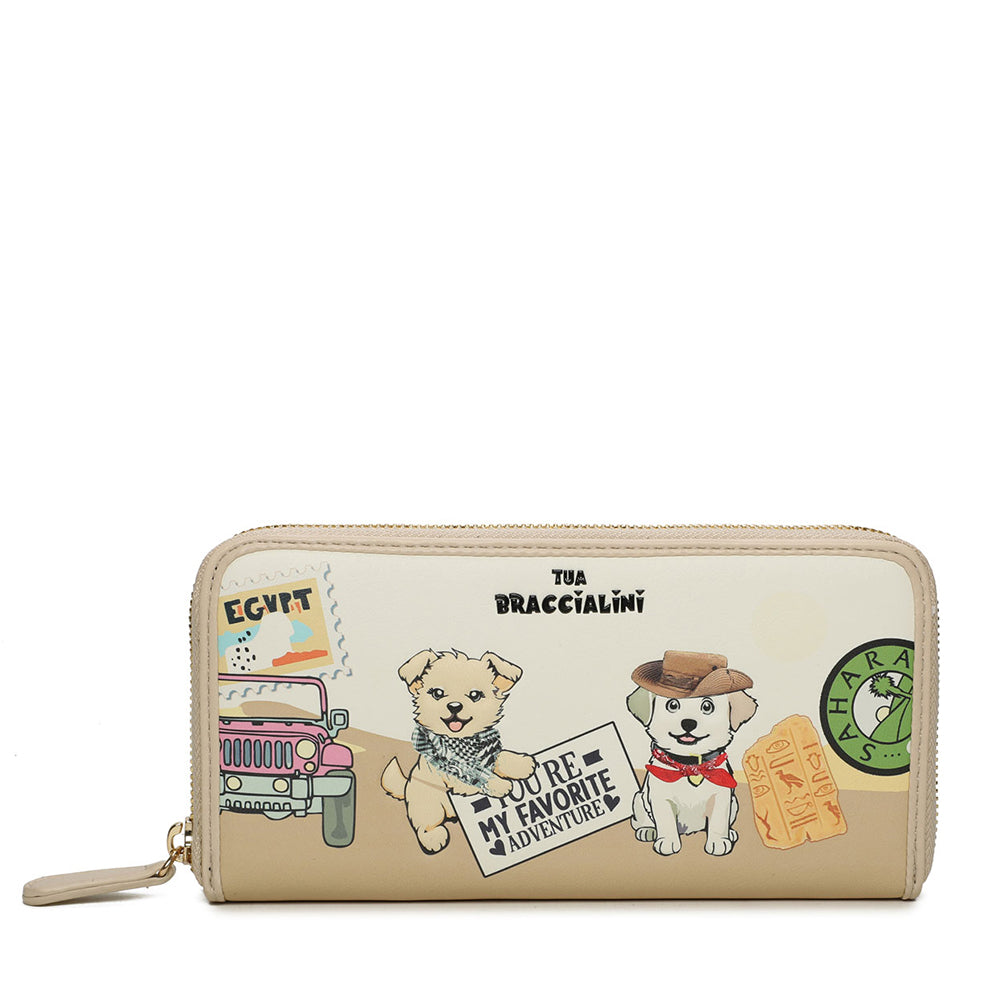 Portafoglio Donna Zip Around BRACCIALINI linea Allround Beige stampa Pets