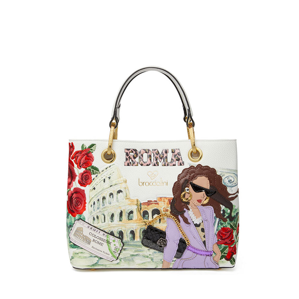 Borsa Donna a Mano BRACCIALINI linea Cartoline stampa Roma
