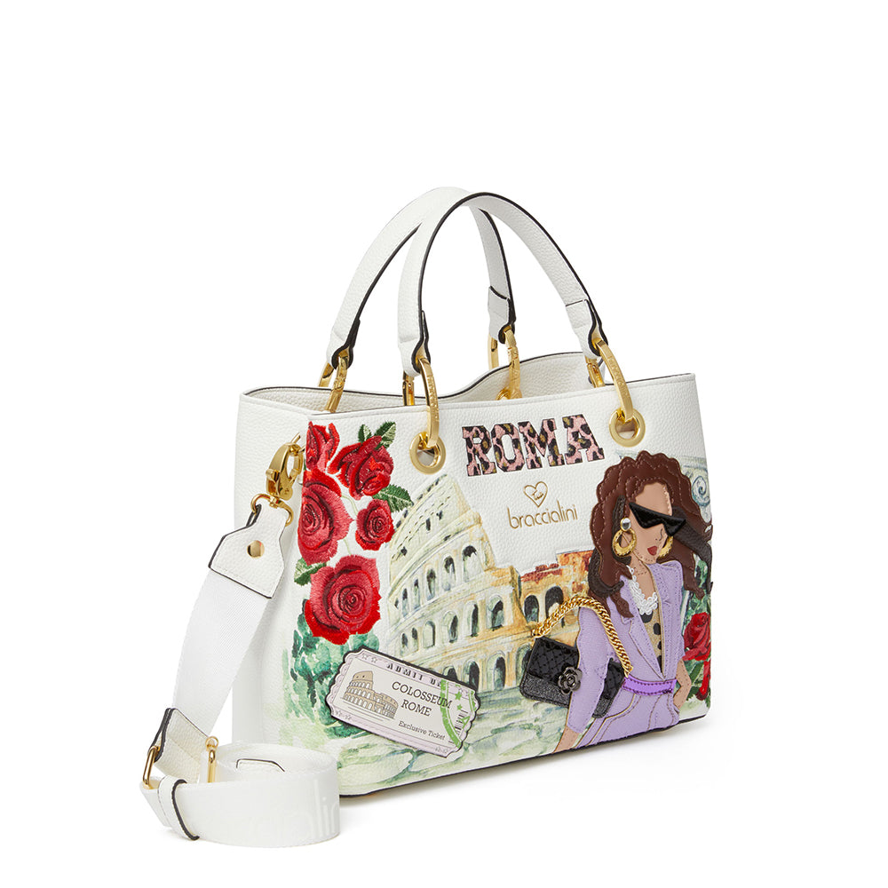 Borsa Donna a Mano BRACCIALINI linea Cartoline stampa Roma