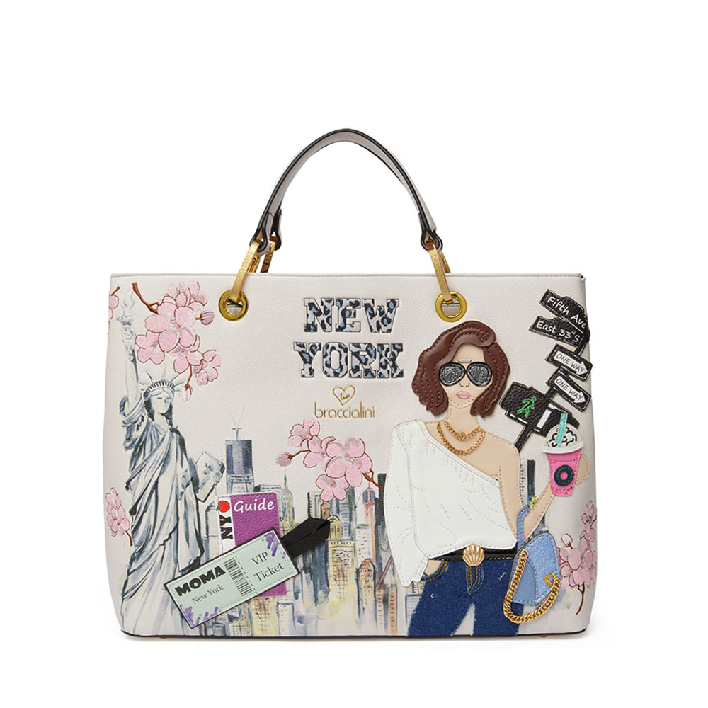 Borsa Donna a Mano Large BRACCIALINI linea Cartoline stampa New York