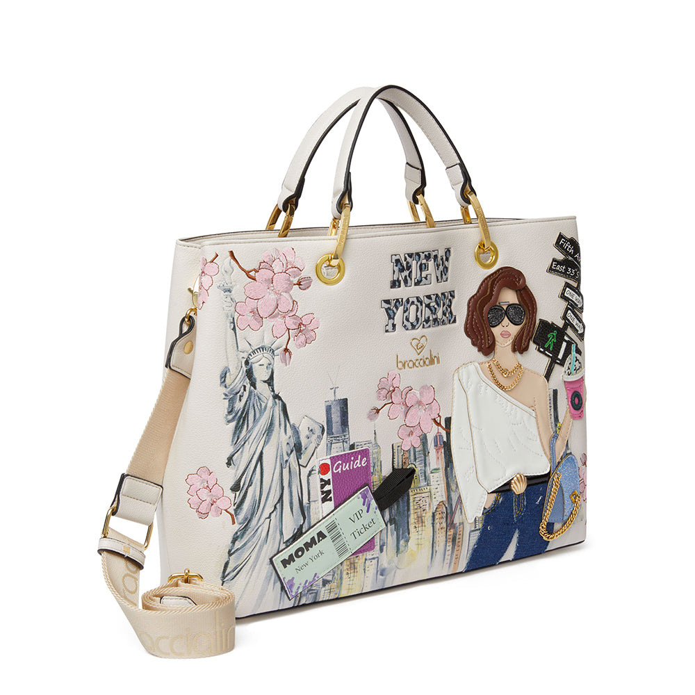 Borsa Donna a Mano Large BRACCIALINI linea Cartoline stampa New York