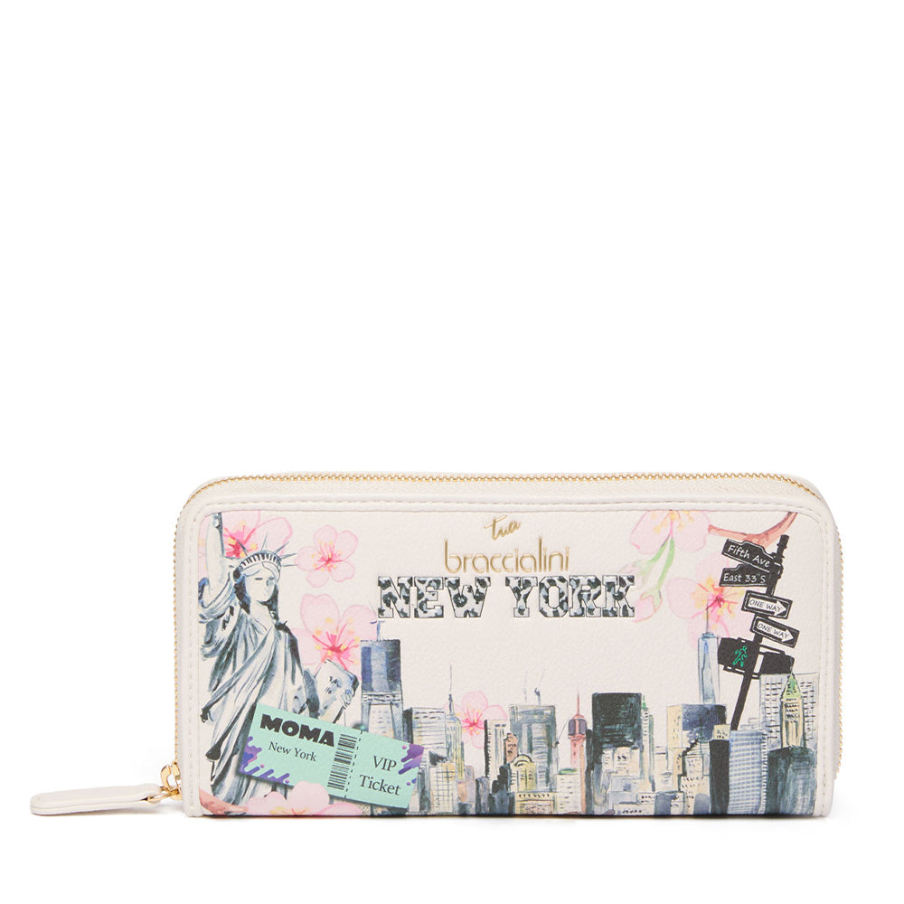 Portafoglio Donna Zip Around BRACCIALINI linea Cartoline stampa New York