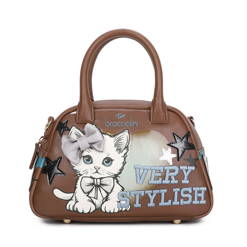 Bauletto Donna a Mano BRACCIALINI linea Allround Marrone stampa Pets