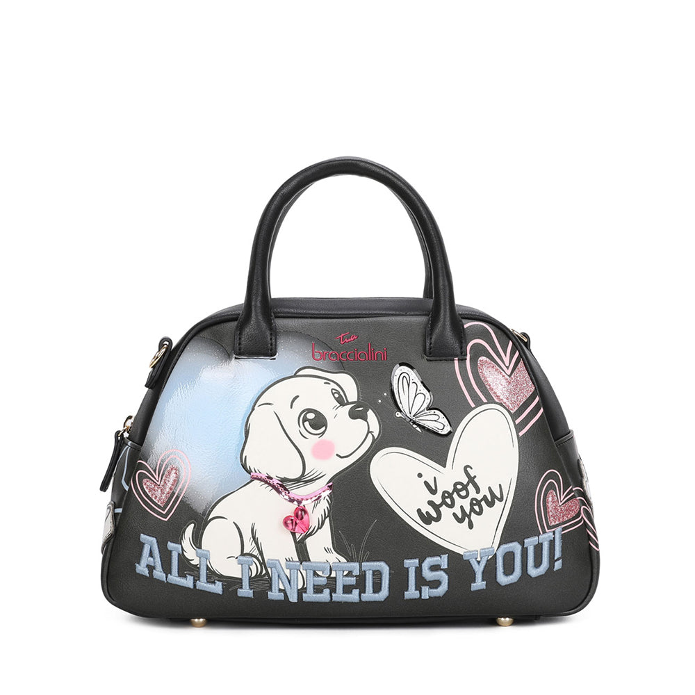 Bauletto Donna a Mano BRACCIALINI linea Allround Nero stampa Pets