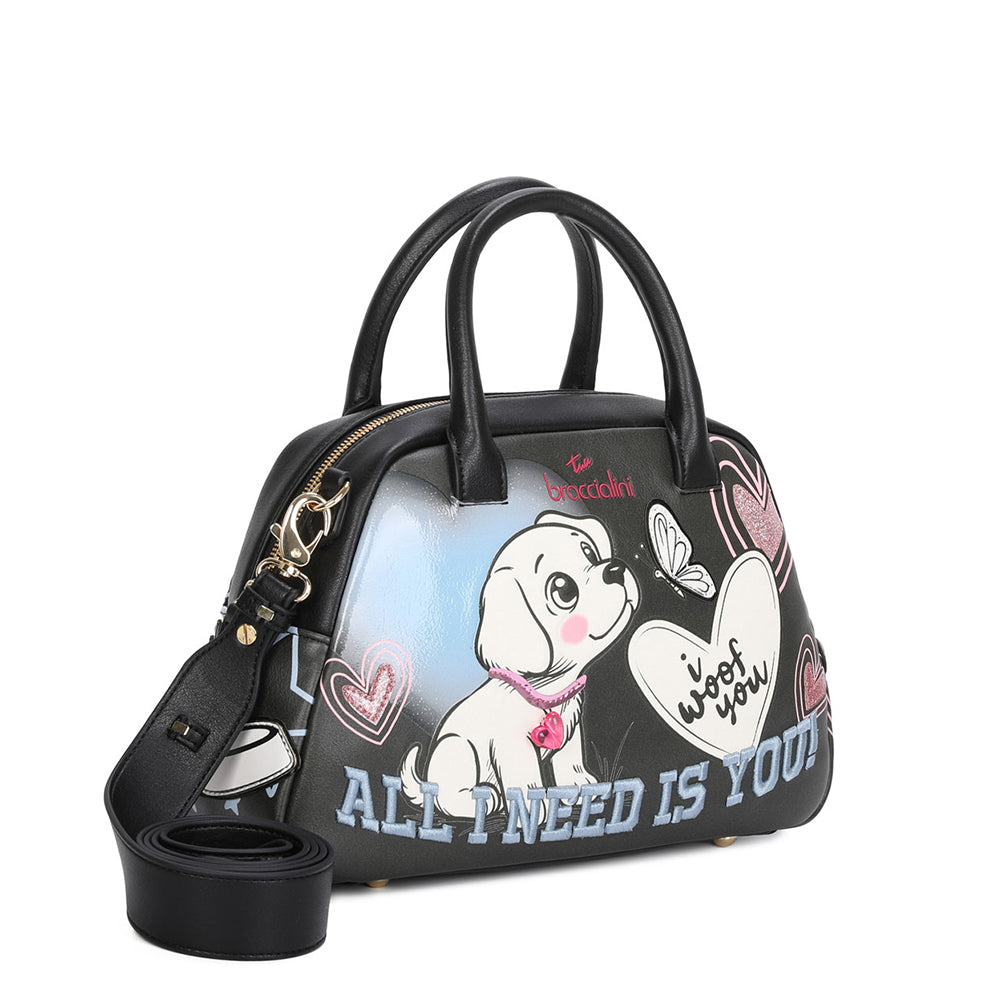 Bauletto Donna a Mano BRACCIALINI linea Allround Nero stampa Pets