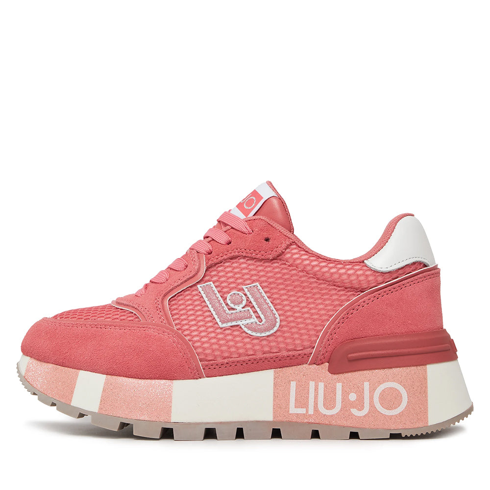 Scarpe Donna LIU JO Sneakers Platform Amazing 25 in Suede e Mesh Rosso Fragola