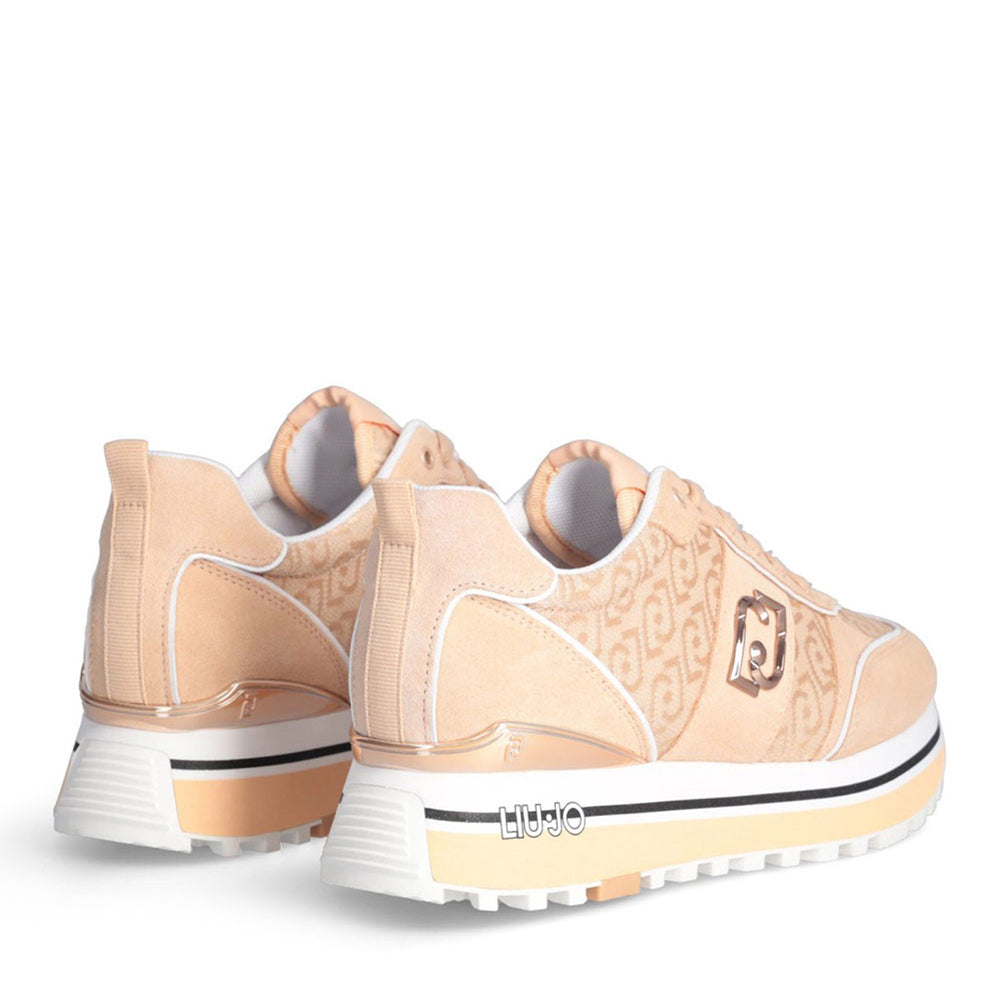 Scarpe Donna LIU JO Sneakers Platform Maxi Wonder 71 in Suede e Tessuto Logato color Papaya