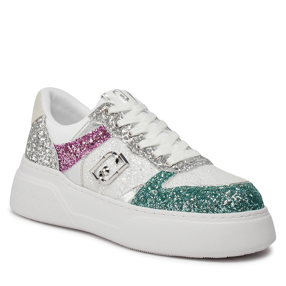 Scarpe Donna LIU JO Sneakers Tami 02 con Glitter All Over Silver e Light Blue