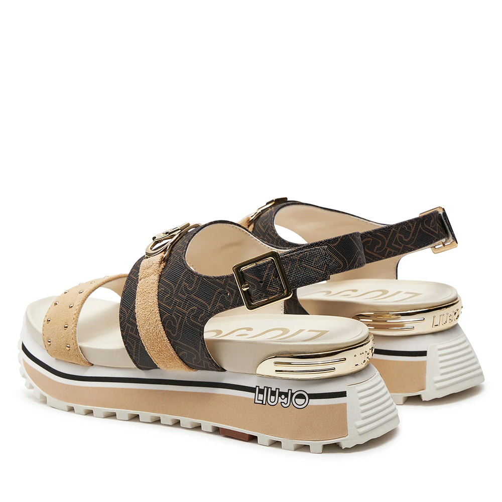Sandali Platform LIU JO Maxi Wonder Sandal 27 in Pelle con Inserti Monogram Marrone e Beige