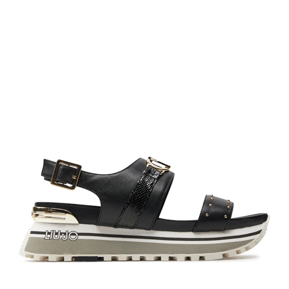 Sandali Platform LIU JO Maxi Wonder Sandal 27 in Pelle Nera con Borchie