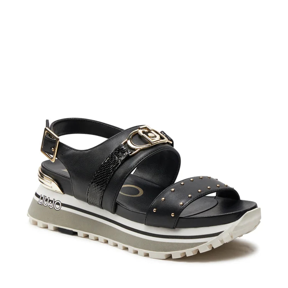 Sandali Platform LIU JO Maxi Wonder Sandal 27 in Pelle Nera con Borchie