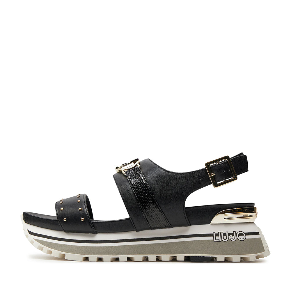 Sandali Platform LIU JO Maxi Wonder Sandal 27 in Pelle Nera con Borchie